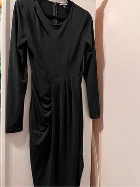 Express Black Long Sleeve Drape Sheath Dress